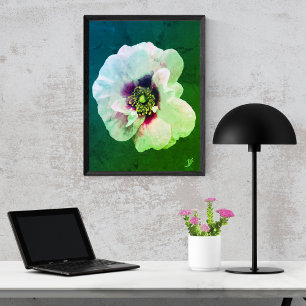 Poster Rosa Branca com coração escuro - pintura a óleo