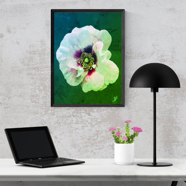 Poster Rosa branca com coração escuro - tinta a óleo (Criador carregado)