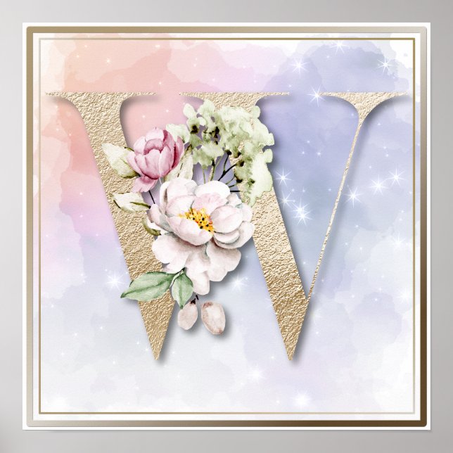 Poster Rosa Branca Monograma W (Frente)