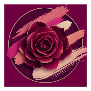 Pôster Rosa Burgundy Elegante com Pinceladas Abstratas