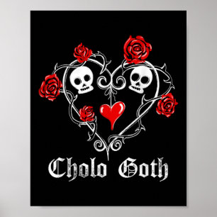 Poster Rosa Cardíaco do Gótico Cholo Coração Coroa Tatuag