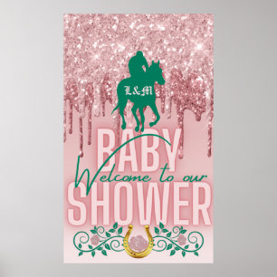 Poster Rosa Chá de fraldas Derby Glitter Verde Bem-vindo