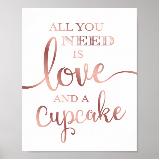 Poster Rosa-chic AMOR Dourado E Impressão-CUPCAKE (Frente)
