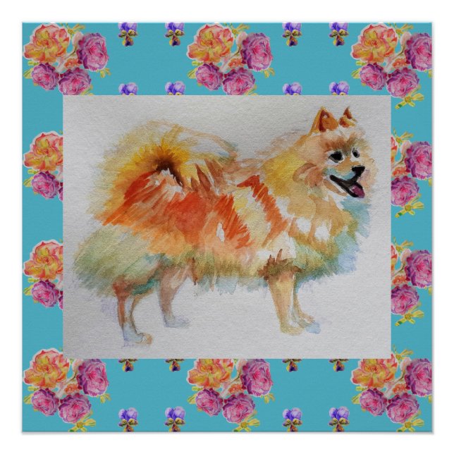 Pôster Rosa de cão alemão Spitz Pomeraniano (Frente)