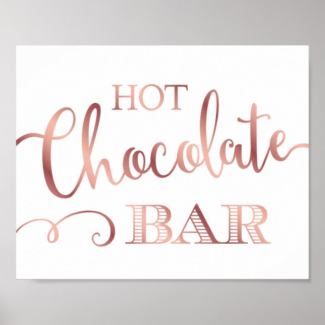 Poster Rosa de chic Dourado HOT CHOCOLATE BAR Sinal Impre (Frente)