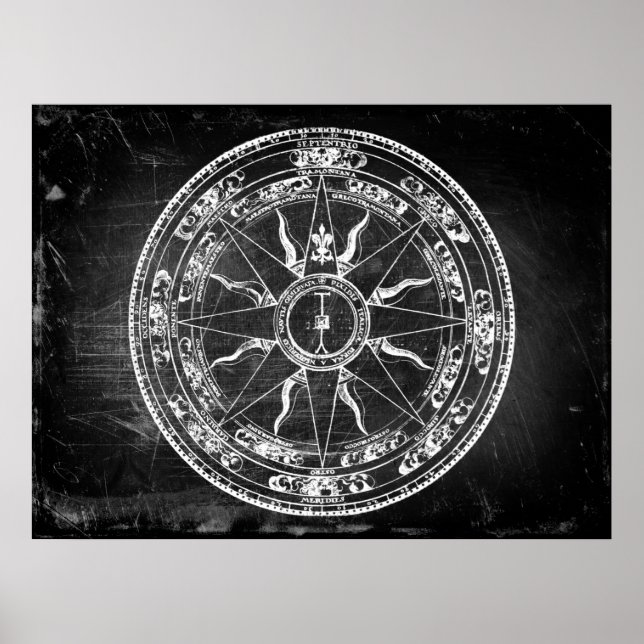 Poster Rosa de Compass Antigo (B&W) (Frente)