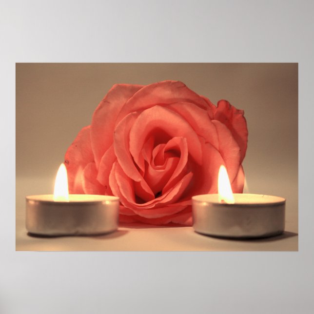 Pôster rosa de duas velas cor-de-rosa foto floral (Frente)