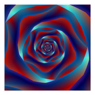 Pôster Rosa de espiral vermelho e azul Poster Perfeito Za