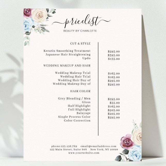 Poster Rosa de Greenery Salon Price List (Greenery Roses Salon Price List Poster)