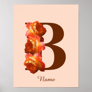 Poster Rosa de Laranja Monograma Inicial B Seu Nome Poste