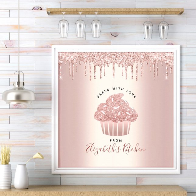 Poster Rosa de pastelaria Cupcake de pastelaria Dourada (Criador carregado)