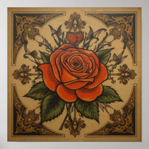 Poster Rosa de tatuagem estilo americano