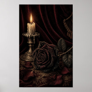 Poster Rosa de Veludo Preto com Luz de Vela - Natureza-Mo