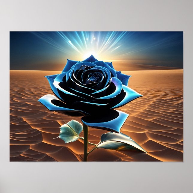 Poster Rosa do deserto metálico azul (Frente)