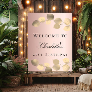 Poster Rosa dourada de aniversário eucalipto dourado bem-