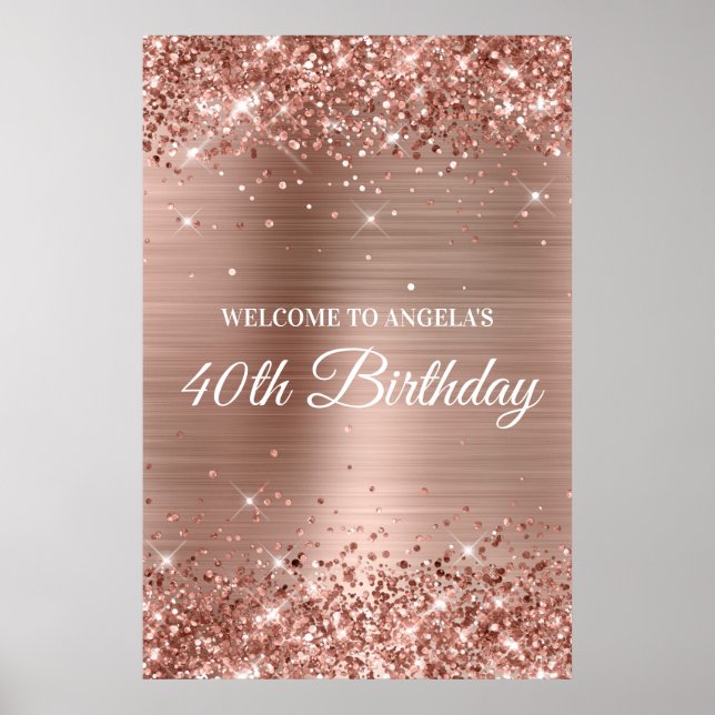Poster Rosa Dourada Gliter Foil aniversário de 40 anos Be (Frente)