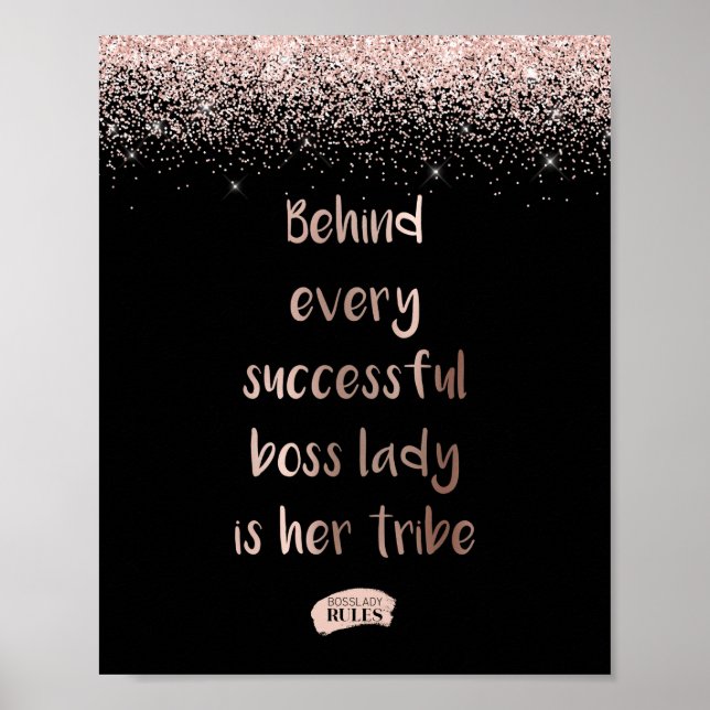 Poster Rosa Dourada Glitter Boss Lady Motivational Cote (Frente)