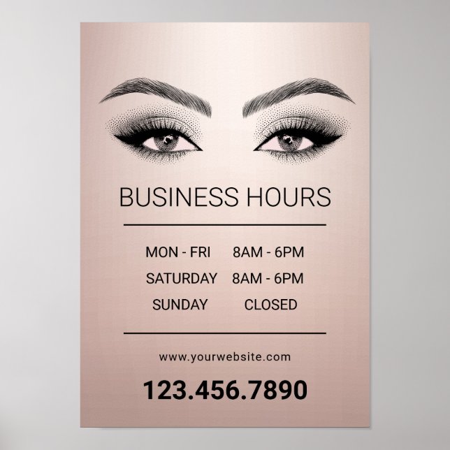 Poster Rosa Dourada Lashes Makeup Artista Salon Horas de  (Frente)