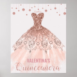 Poster Rosa Dourada Vestido Quinceañera 15 Birthday Bem-v