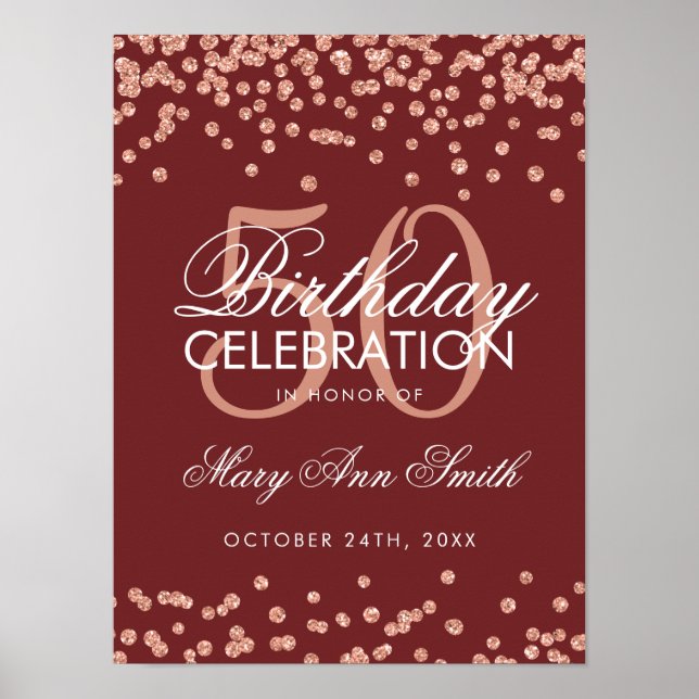 Poster Rosa Dourado 50º aniversário Glitter Confetti Burg (Frente)