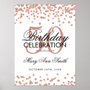 Poster Rosa Dourado 50º Aniversário Glitter Confetti Whit