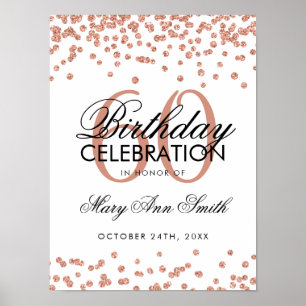 Poster Rosa Dourado 60º Aniversário Glitter Confetti Whit
