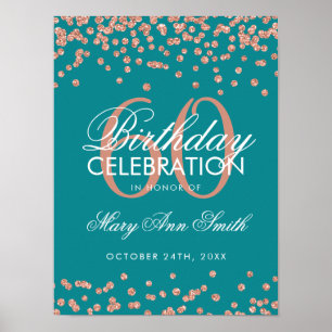 Poster Rosa Dourado 60. Aniversário Glitter Confetti Tea