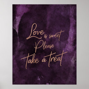 Poster Rosa Dourado Água-forte Roxa O Amor é um Doce Trat