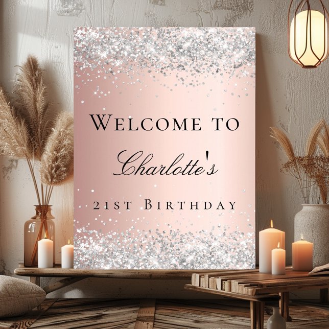 Poster Rosa dourado aniversário blush prata bem-vindo  (Criador carregado)