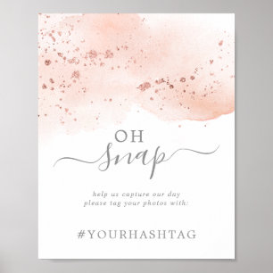 Poster Rosa Dourado Aquarela Oh Sinal de Hashtag de Casam