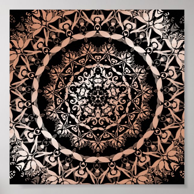 Poster Rosa Dourado Black Floral Mandala (Frente)