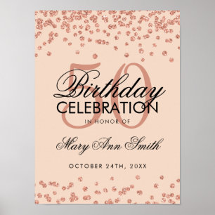 Poster Rosa Dourado Blush 50th Birthday Glitter Confetti