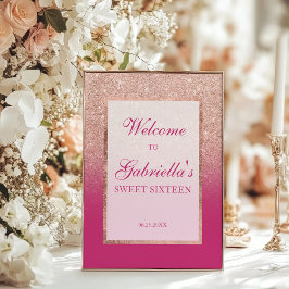 Poster Rosa Dourado brilho e cor-de-rosa Sweet 16 Welcome