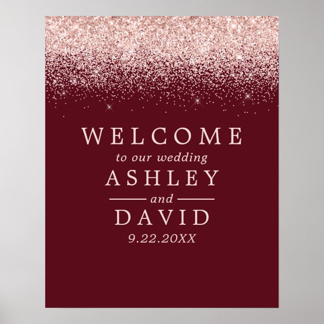 Poster Rosa Dourado Confetti Burgundy Casamento Chic Bem- (Frente)