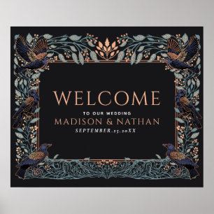 Poster Rosa Dourado Corvo Floral Encantado Casamento Bem-