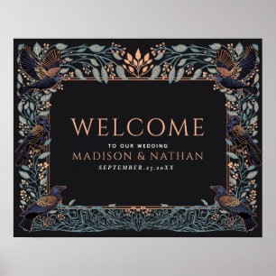 Poster Rosa Dourado Corvo Floral Encantado Casamento Bem-