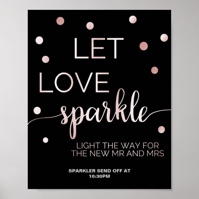 Poster Rosa Dourado e Preto Glam Confetti Sparkler Enviar (Frente)