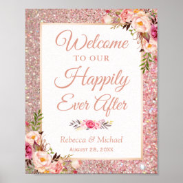 Poster Rosa Dourado Floral Feliz Depois Do Sinal De Casam