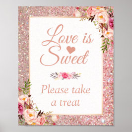 Poster Rosa Dourado Floral Love é doce Sinal de Casamento