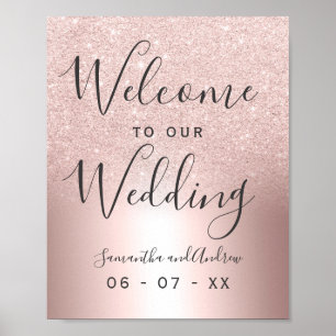 Poster Rosa dourado glitter ombre metálico de boas-vindas