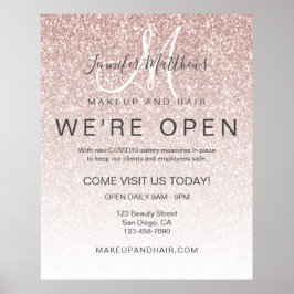 Poster Rosa Dourado Lítio Reabrindo Salão de Cabelo Makeu