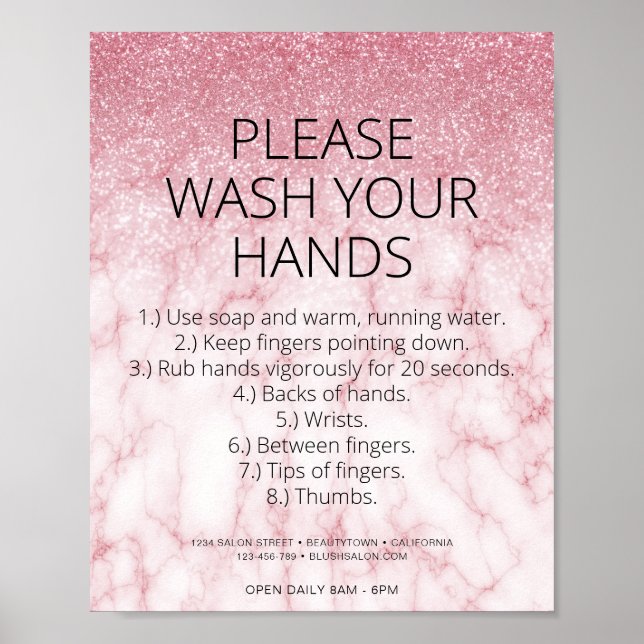 Poster Rosa Dourado Marble Health Safety Glitter Salon (Frente)
