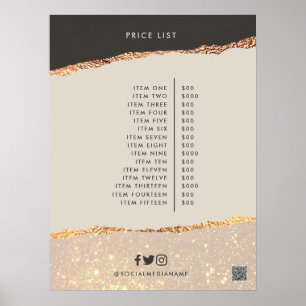 Poster Rosa dourado preto código QR de preço elegante mod