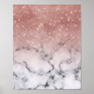 Poster Rosa Dourado Sequin Glitter White Marble Ombre