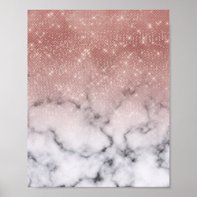 Poster Rosa Dourado Sequin Glitter White Marble Ombre (Frente)