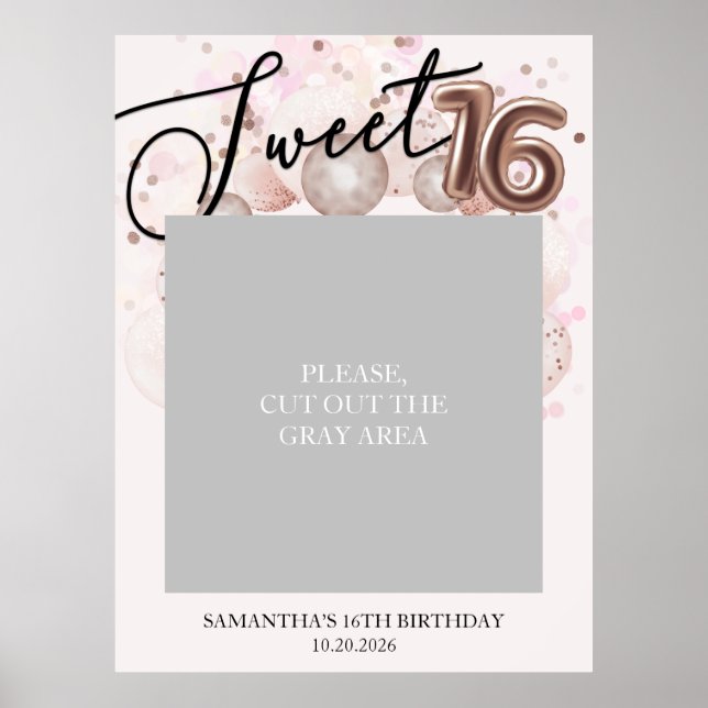 Poster Rosa Dourado Sweet 16 Bday Balloons Foto Prop Rosa (Frente)
