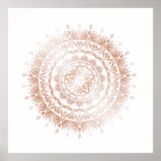 Poster Rosa Dourado White Damask Mandala (Frente)