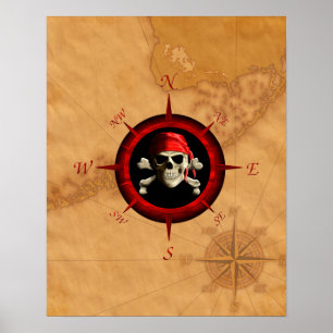 Pôster Rosa E Mapa Do Pirata