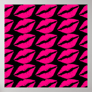 Pôster Rosa e preto cor-de-rosa do pop art do beijo do