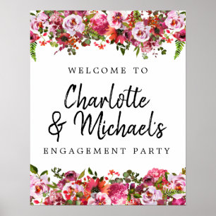 Poster Rosa e sinal de boas-vindas floral vermelho da